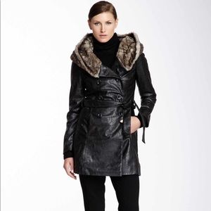 Vertigo Black Faux Leather Coat with Fur Hood